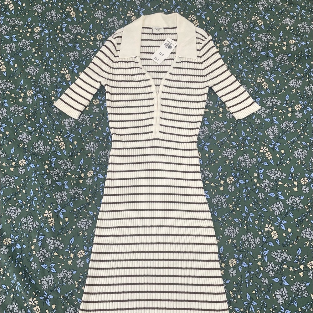 Abercrombie & Fitch White and Brown Sheath Midi Dress